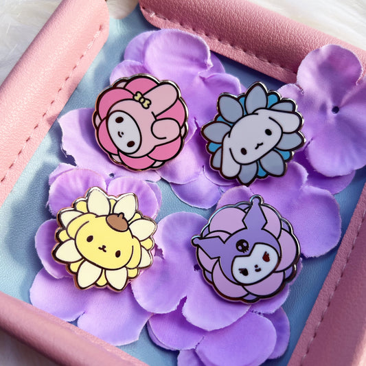 Sanrio Flower Pins (Kuromi, My Melody, Cinnamoroll, Pompompurin