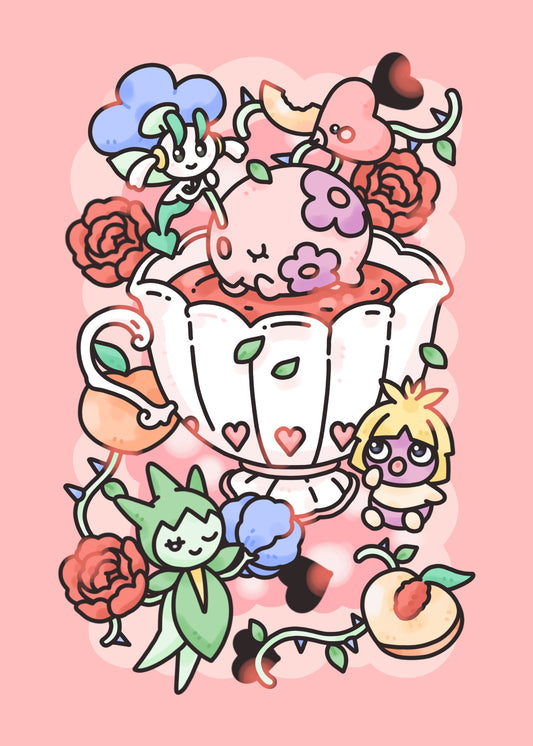 Peach and Rose - Pokemon Tea Art Print